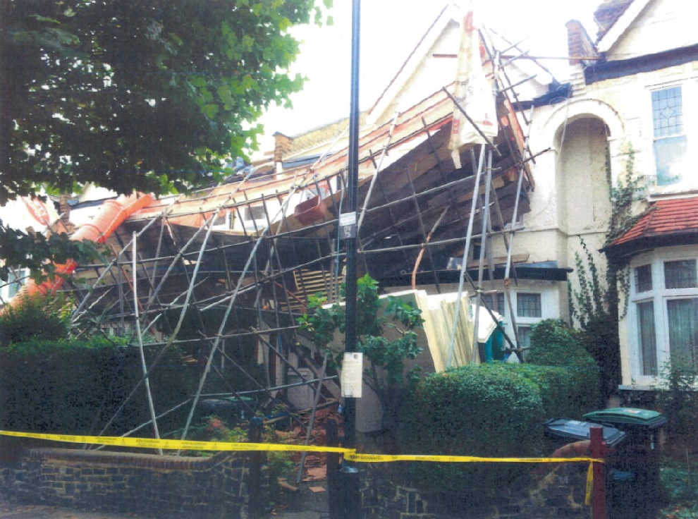 Photo shows the aftermath of the scaffold collapse