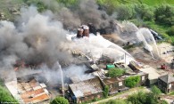 Photo shows the factory fire