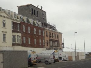 Employees of Ron Richardson Construction Ltd were observed waterproofing a flat roof at fifth floor level in Harrow Place, Blackpool 